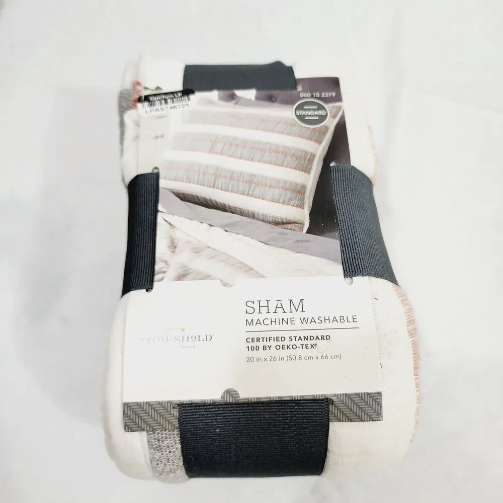 Threshold Gray Texture Stripe Standard Pillow Sham Target Bedding OEKO-TEX NWT